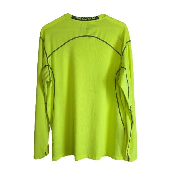 Nike Pro Combat Men's Athletic Shirt Fitted Long Sleeve - Size XL - Venom Green - Picture 2 of 7